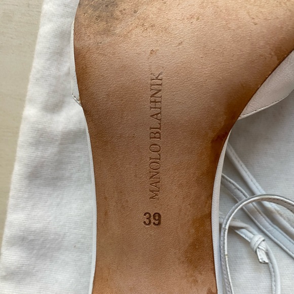 Manolo Blahnik ESPINASA Strappy Sandals Leather White Heels Shoes, 39/9B - Picture 6 of 12